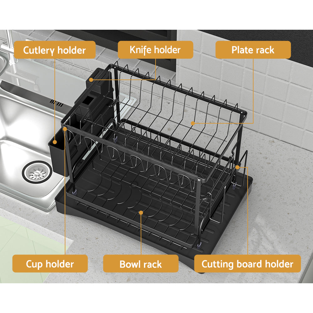 Cefito 2 Tier Dish Rack, Detachable Design, Steel Frame, 46cm x 30.5cm x 32cm - SuperSaverAU - view 3