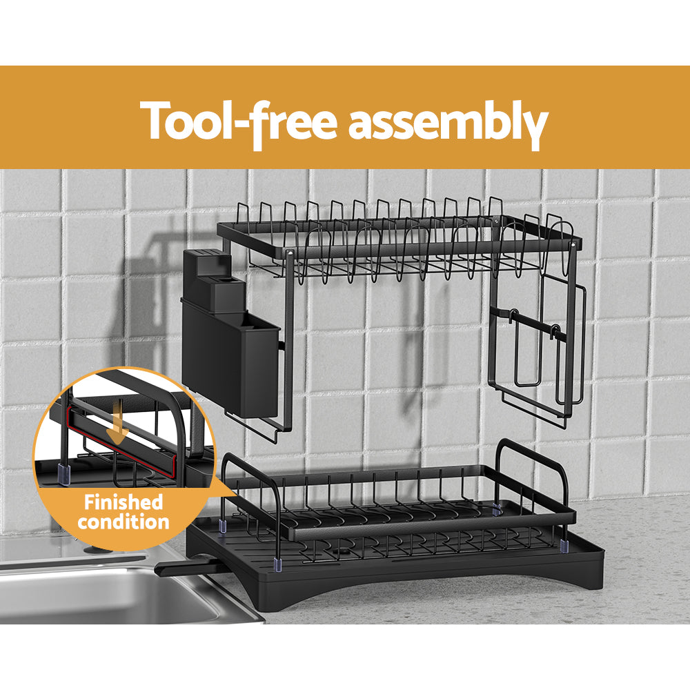 Cefito 2 Tier Dish Rack, Detachable Design, Steel Frame, 46cm x 30.5cm x 32cm - SuperSaverAU - view 4