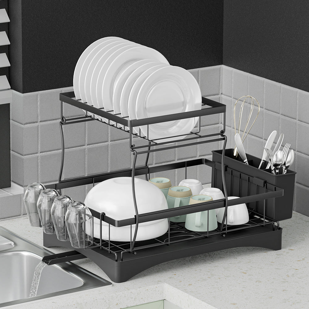 Cefito 2-Tier Dish Rack, Detachable Design, Steel Frame, 54cm x 31.5cm x 33.5cm