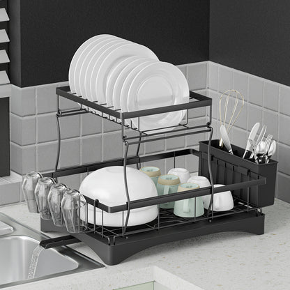 Cefito 2-Tier Dish Rack, Detachable Design, Steel Frame, 54cm x 31.5cm x 33.5cm