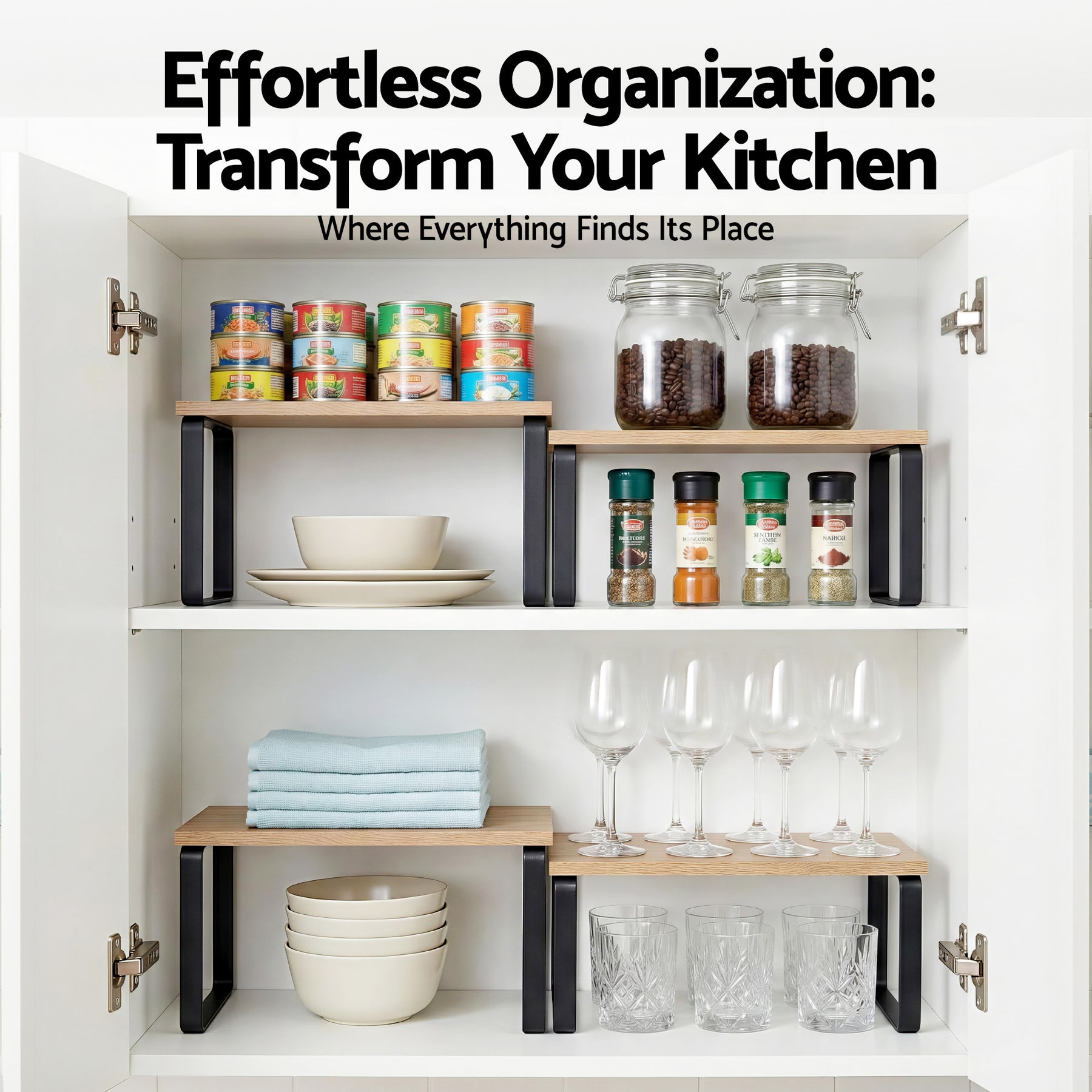 Cefito Kitchen Storage Shelf Organiser Set – Pine Wood 2 Pack