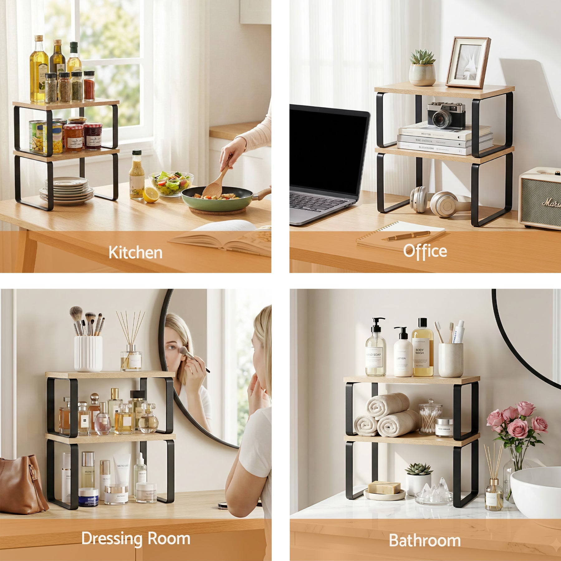 Cefito Kitchen Storage Shelf Organiser Set – Pine Wood 2 Pack