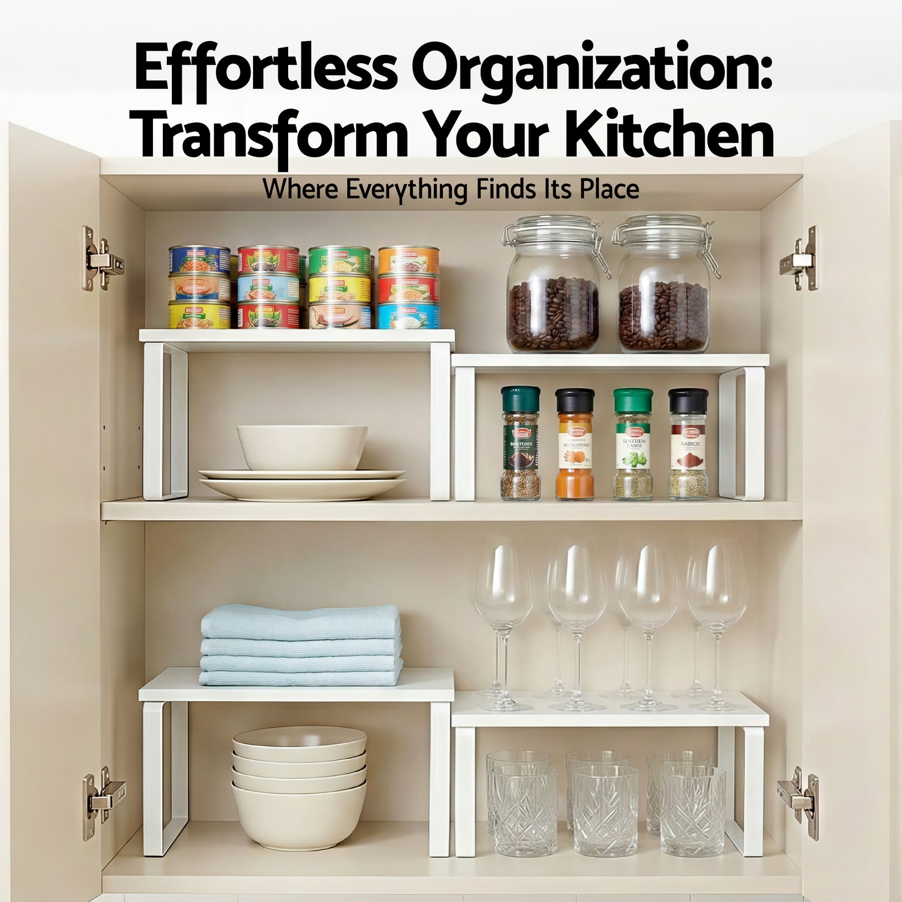 Cefito Kitchen Storage Shelf Organiser Set – White 2 Pack