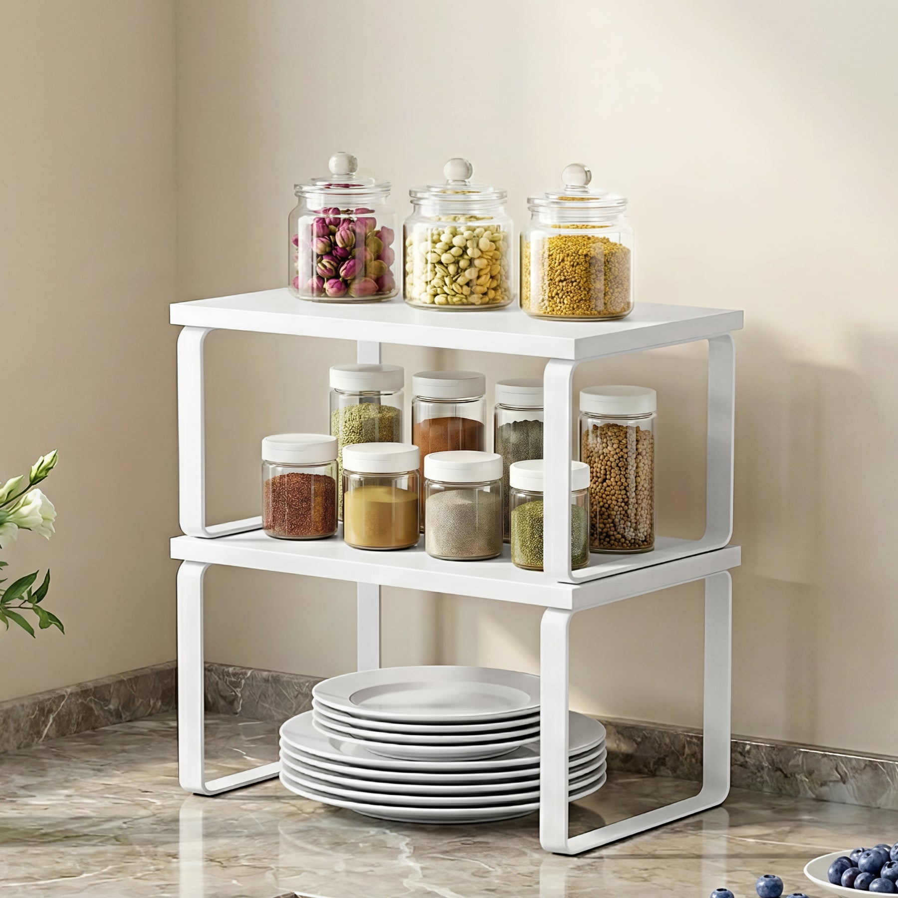 Cefito Kitchen Storage Shelf Organiser Set – White 2 Pack