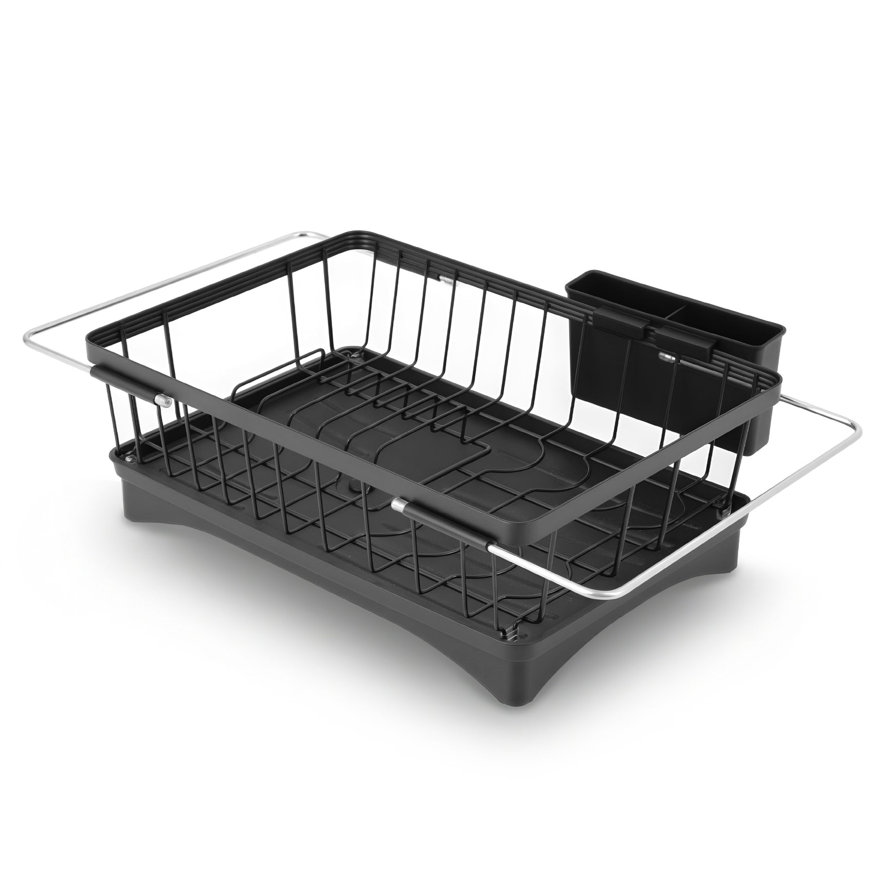 Cefito Expandable Dish Drying Rack – Black, Auto Drainage with 360° Swivel Spout