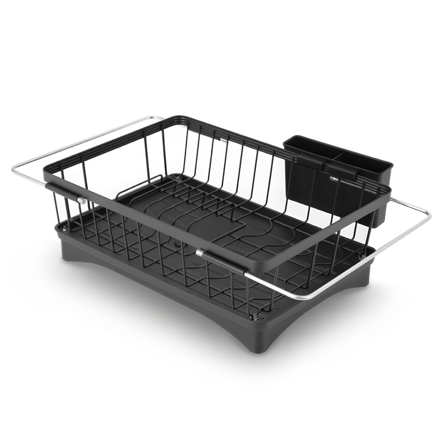 Cefito Expandable Dish Drying Rack – Black, Auto Drainage with 360° Swivel Spout