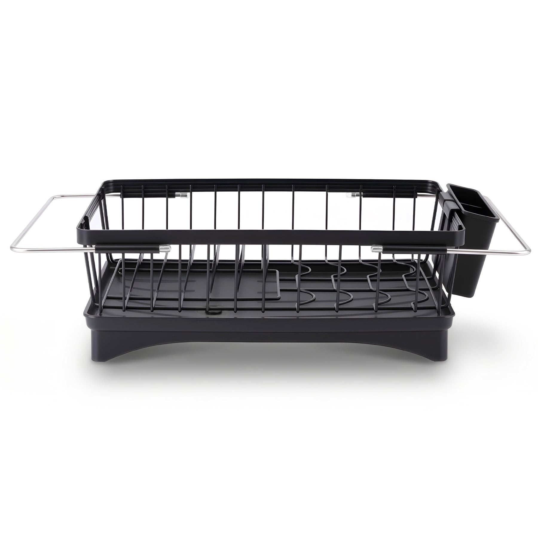 Cefito Expandable Dish Drying Rack – Black, Auto Drainage with 360° Swivel Spout