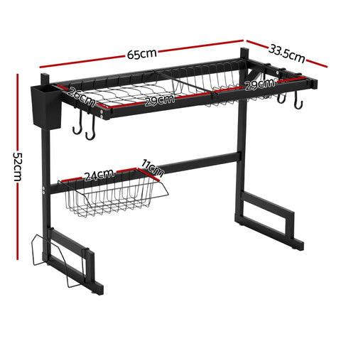 Cefito Over Sink Dish Drying Rack – Black 65cm, 2 Tier Carbon Steel