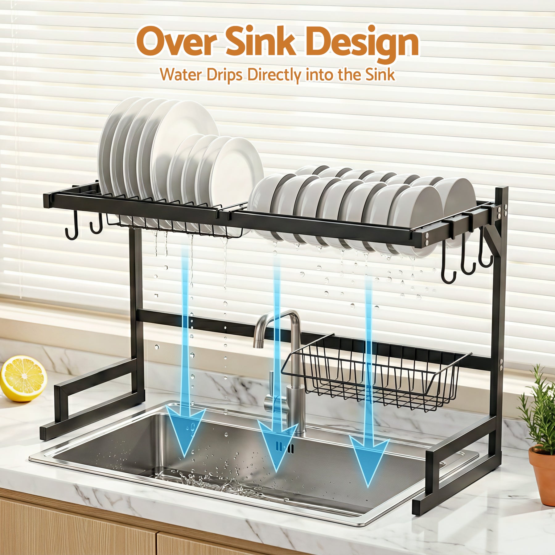 Cefito Over Sink Dish Drying Rack – Black 65cm, 2 Tier Carbon Steel