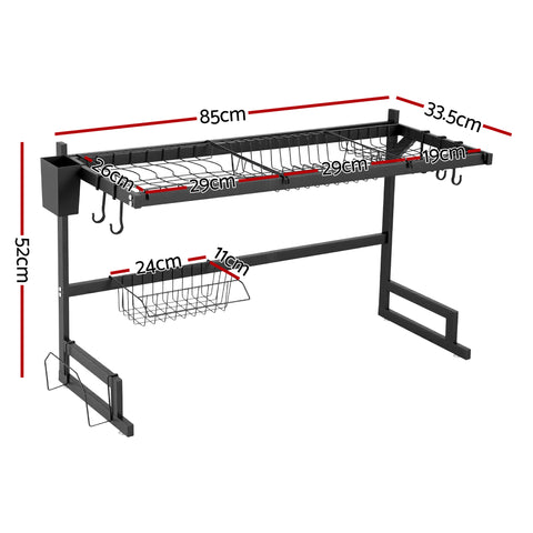 Cefito Over Sink Dish Drying Rack – Black 85cm, 2 Tier Carbon Steel