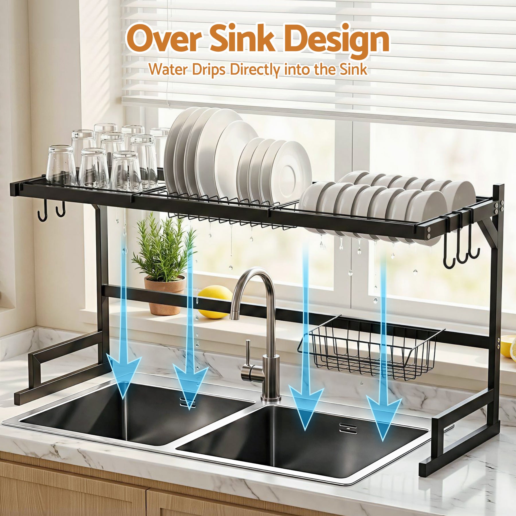 Cefito Over Sink Dish Drying Rack – Black 85cm, 2 Tier Carbon Steel