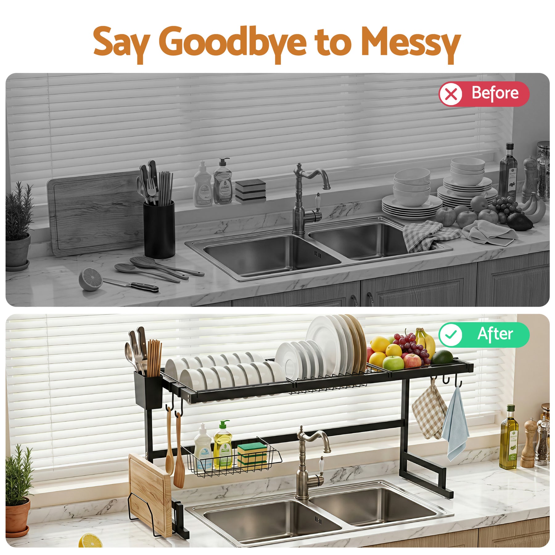 Cefito Over Sink Dish Drying Rack – Black 85cm, 2 Tier Carbon Steel