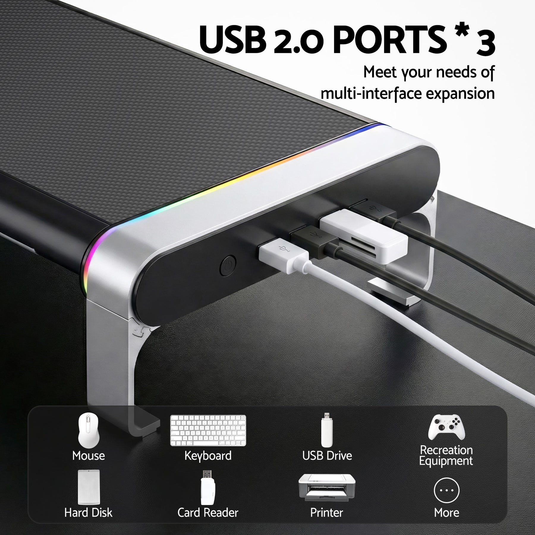 Artiss RGB Monitor Stand with USB Hub Desk Organiser Charging Stand Computer Stand Black - SuperSaverAU - view 4