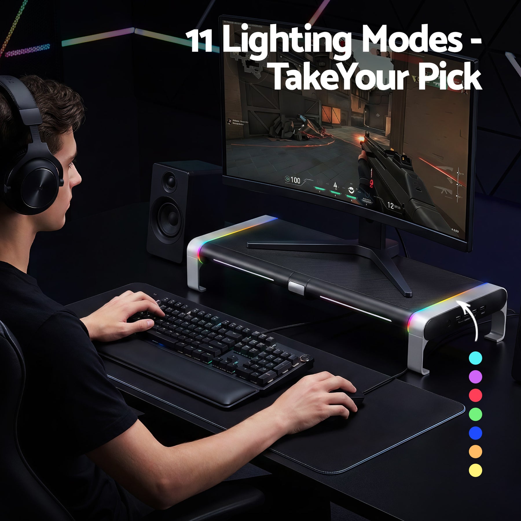 Artiss RGB Monitor Stand with USB Hub Desk Organiser Charging Stand Computer Stand Black - SuperSaverAU - view 5