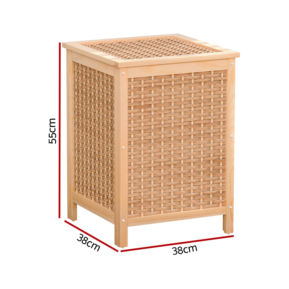 Artiss Laundry Hamper 38cm x 38cm x 55cm Pine Wood Frame with Detachable Lid - SuperSaverAU - view 2