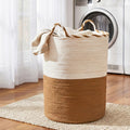 Artiss 47L Woven Laundry Basket – White & Brown Cotton Rope with Handles