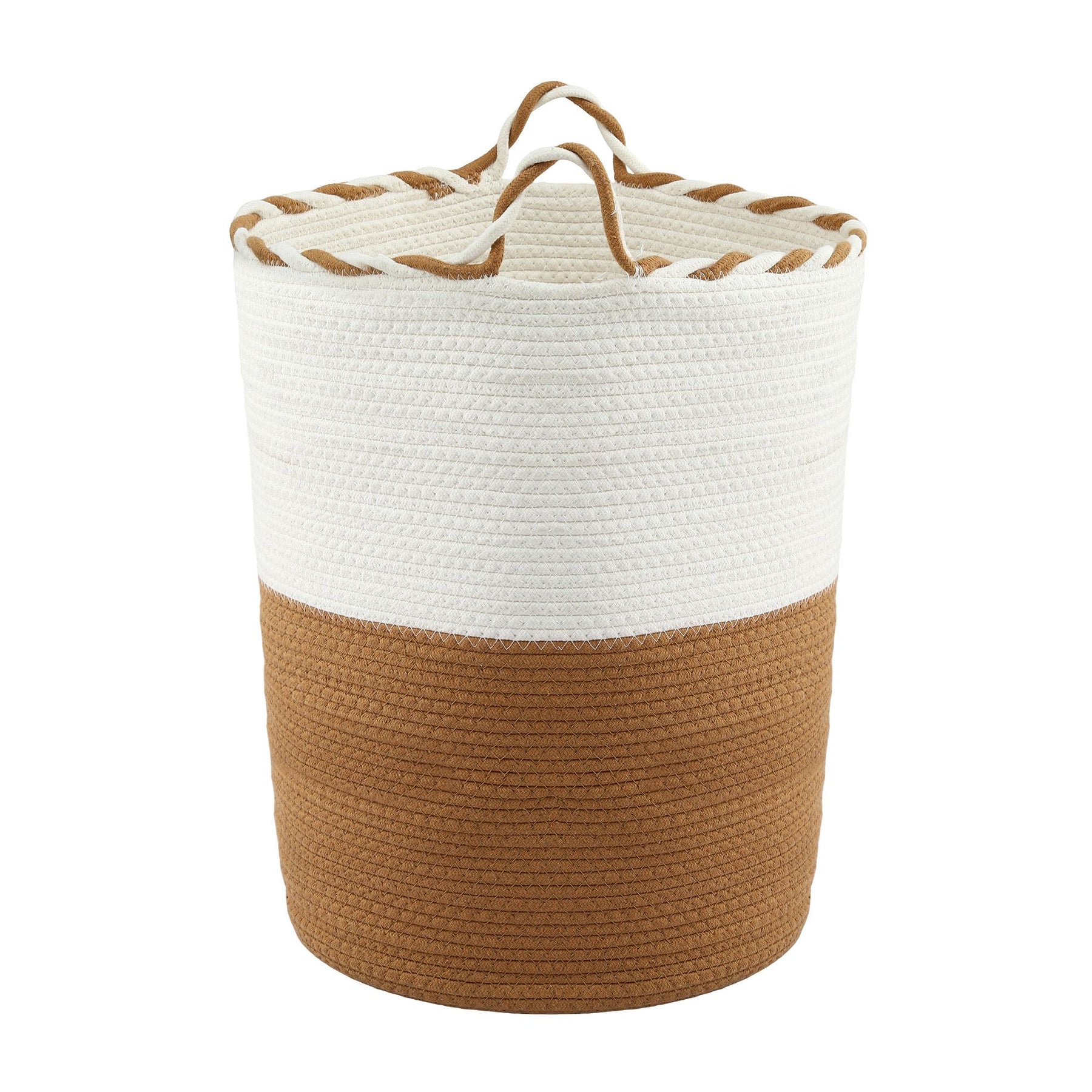 Artiss 47L Woven Laundry Basket – White & Brown Cotton Rope with Handles