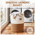 Artiss 47L Woven Laundry Basket – White & Brown Cotton Rope with Handles