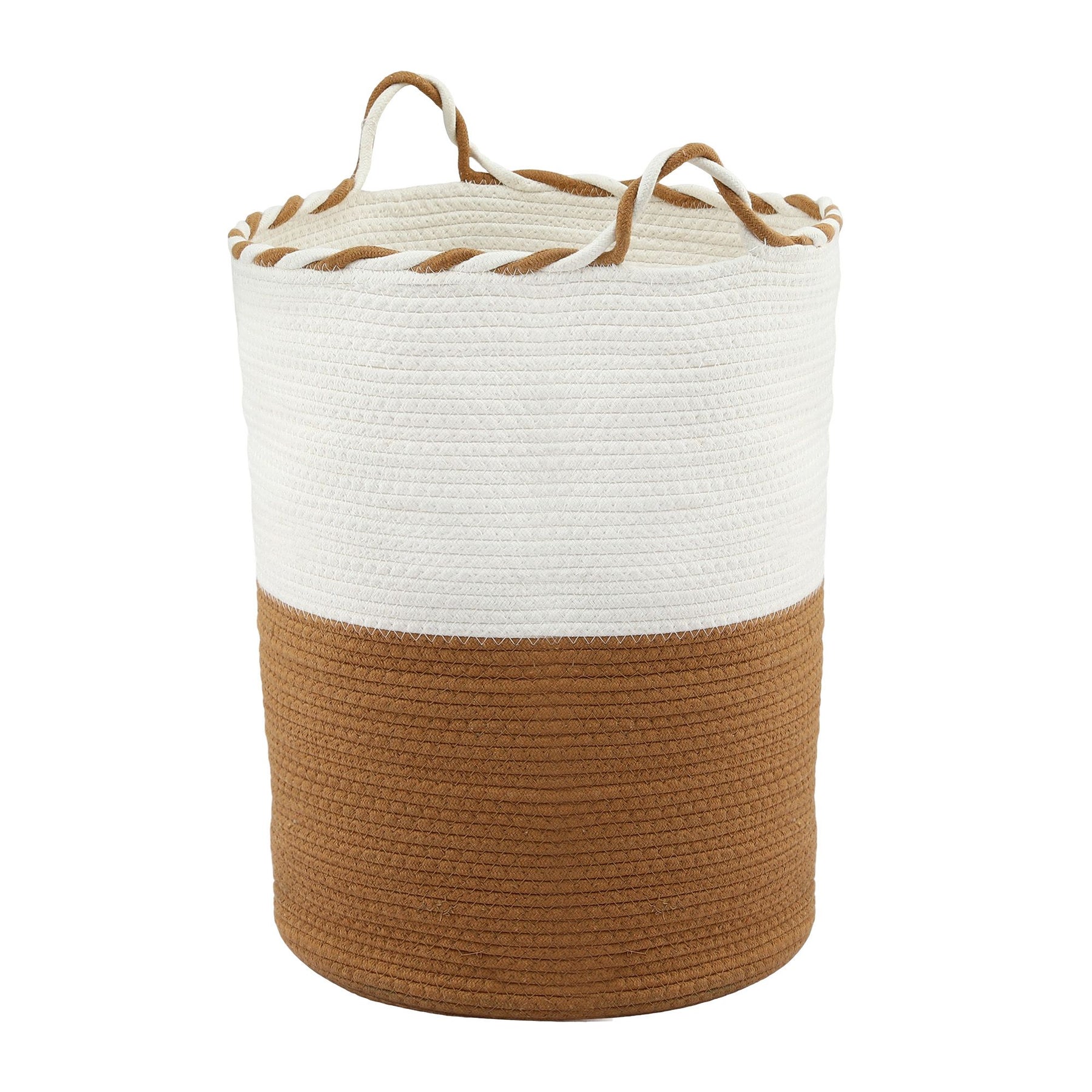 Artiss 47L Woven Laundry Basket – White & Brown Cotton Rope with Handles
