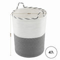 Artiss 47L Woven Laundry Basket – White & Grey Cotton Rope with Handles
