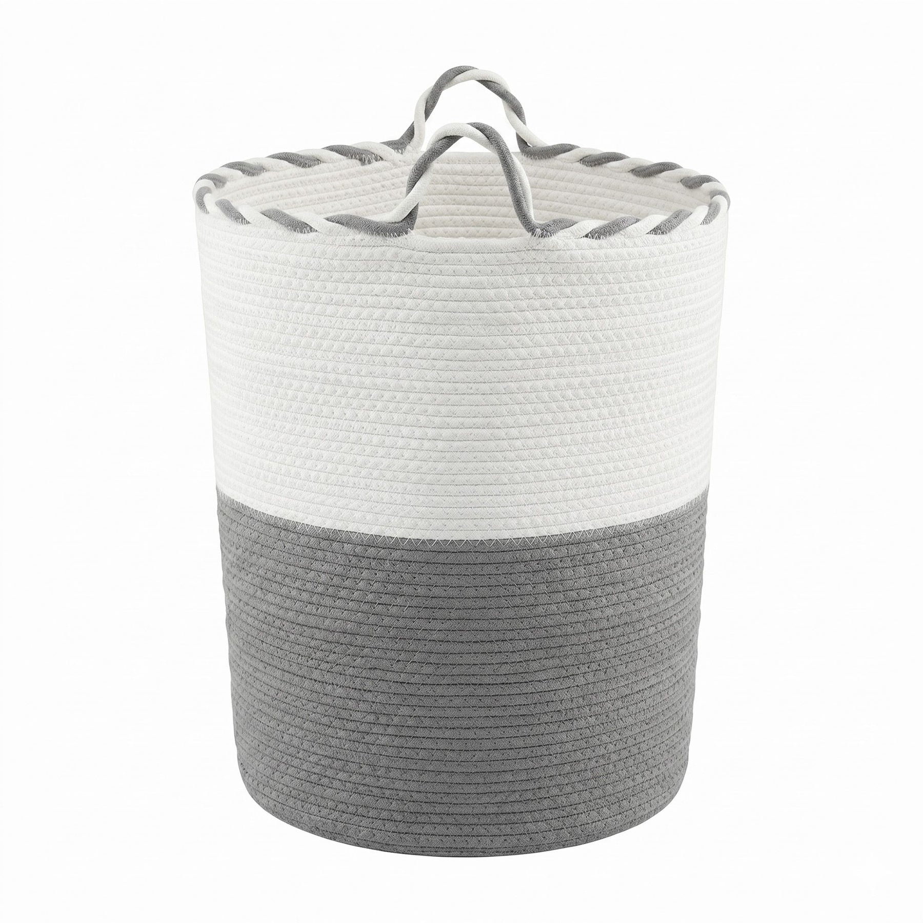 Artiss 47L Woven Laundry Basket – White & Grey Cotton Rope with Handles