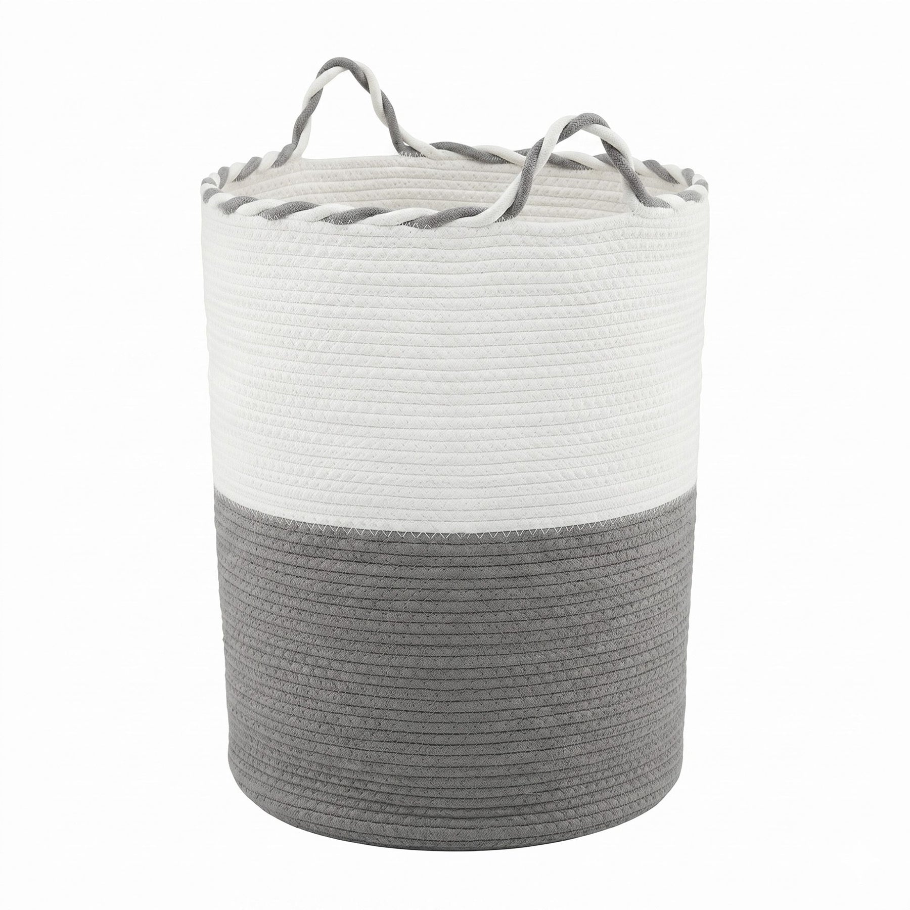 Artiss 47L Woven Laundry Basket – White & Grey Cotton Rope with Handles