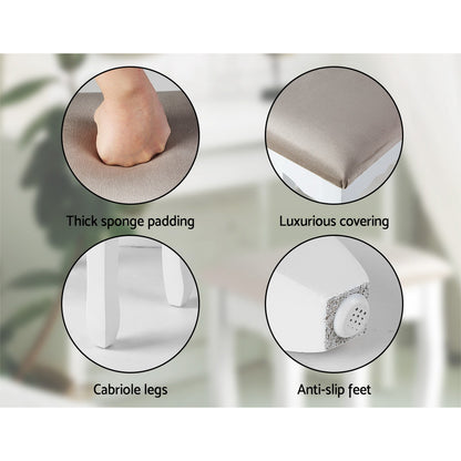 Artiss Velvet Dressing Table Stool Grey - French Provincial Design