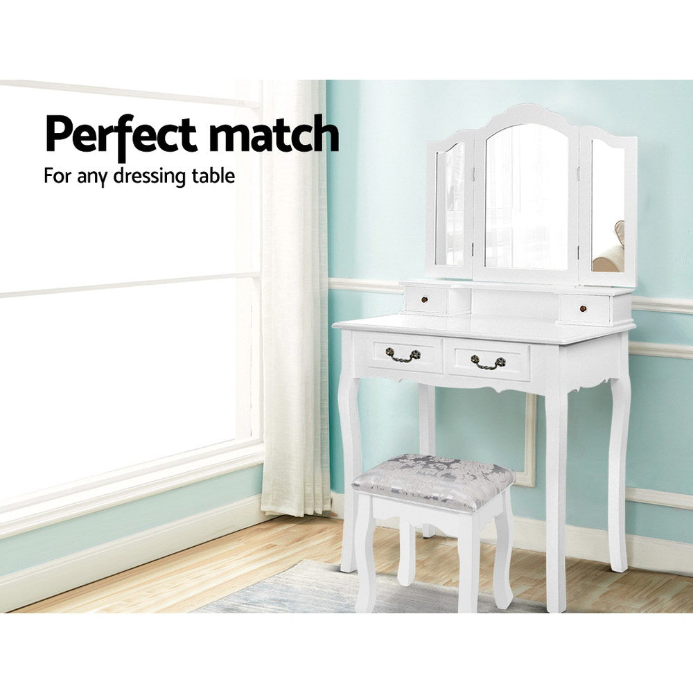 Artiss Velvet Dressing Table Stool White - SuperSaverAU - view 4