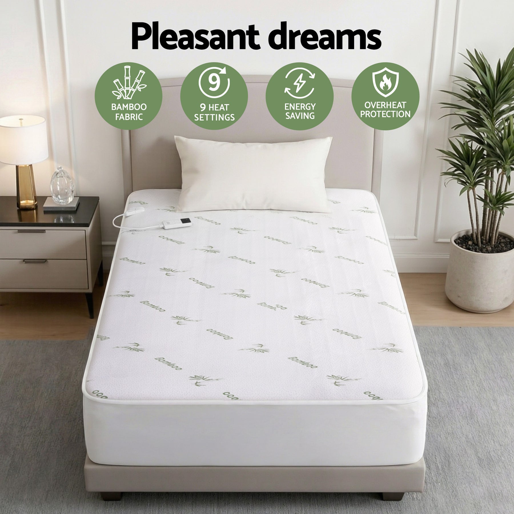 Giselle Bedding Bamboo Electric Blanket – Single, 9 Heat Settings