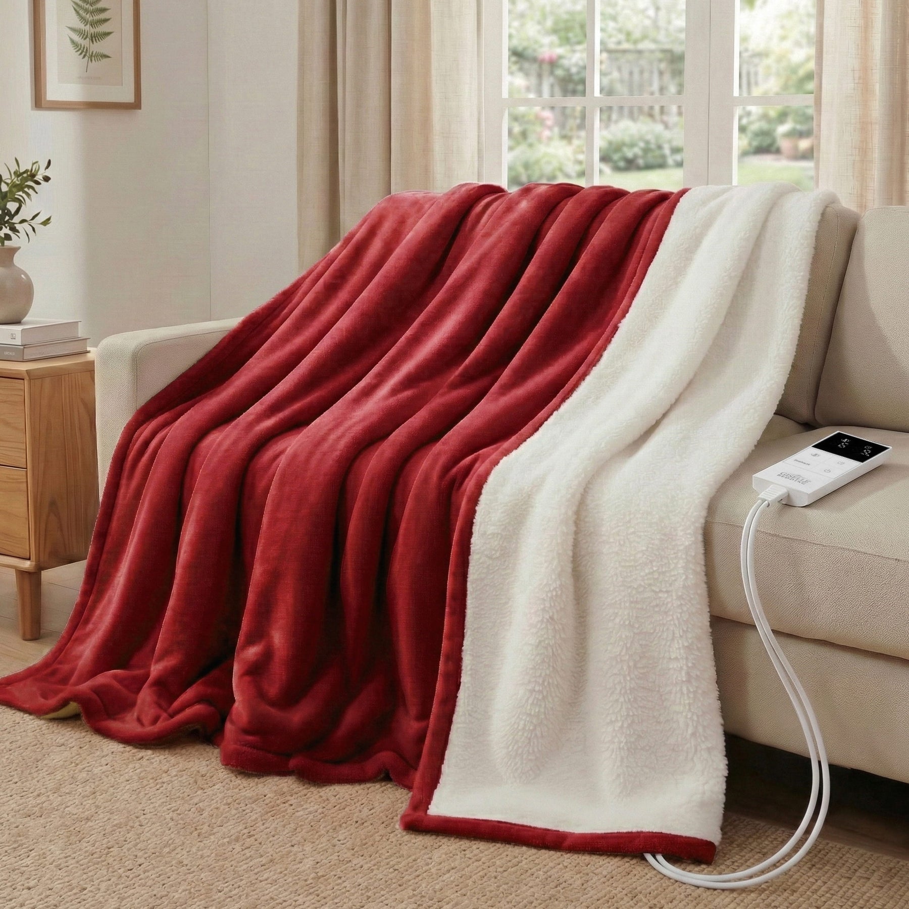 Giselle Bedding Electric Throw Rug – Burgundy 200 x 180cm, 9 Heat Settings