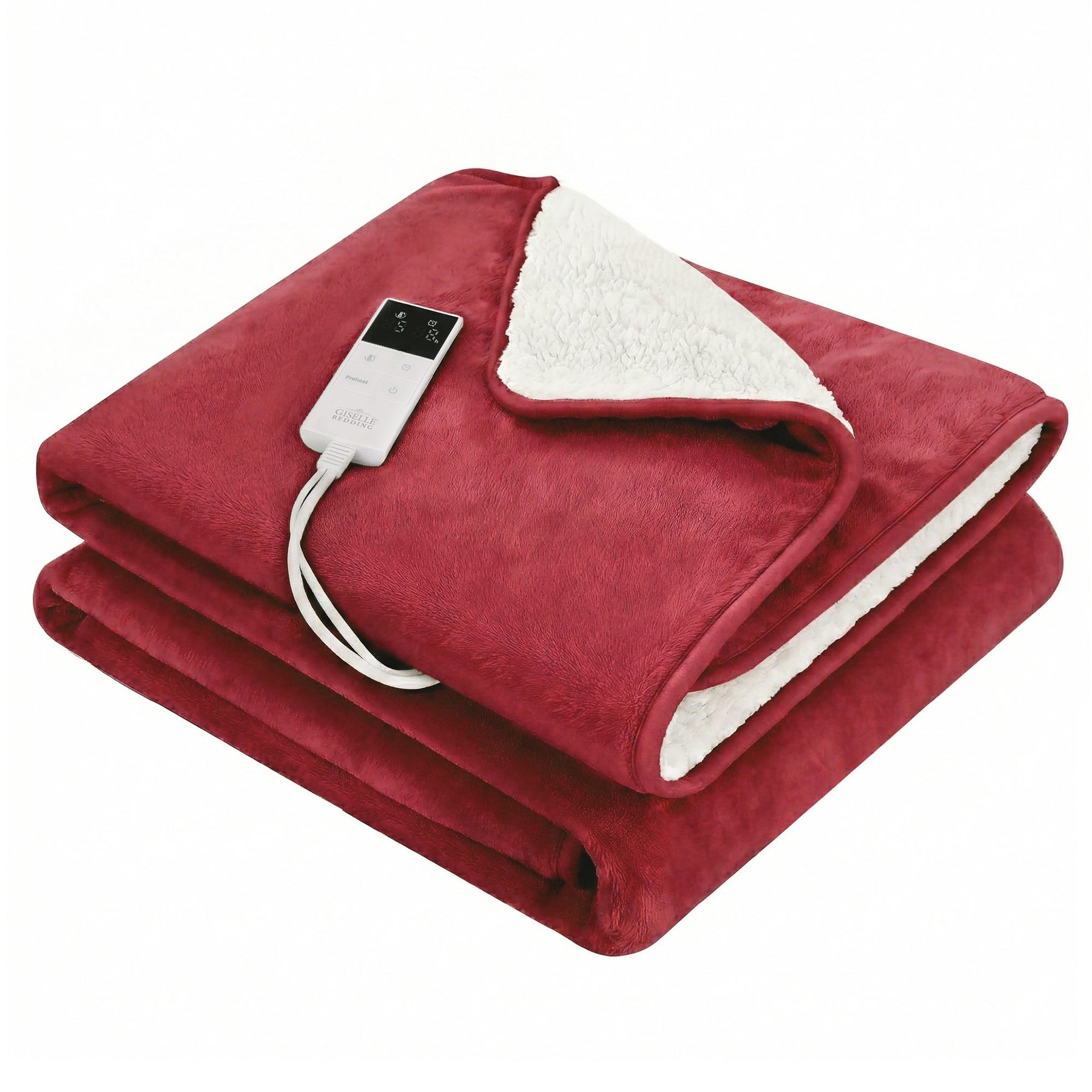 Giselle Bedding Electric Throw Rug – Burgundy 200 x 180cm, 9 Heat Settings