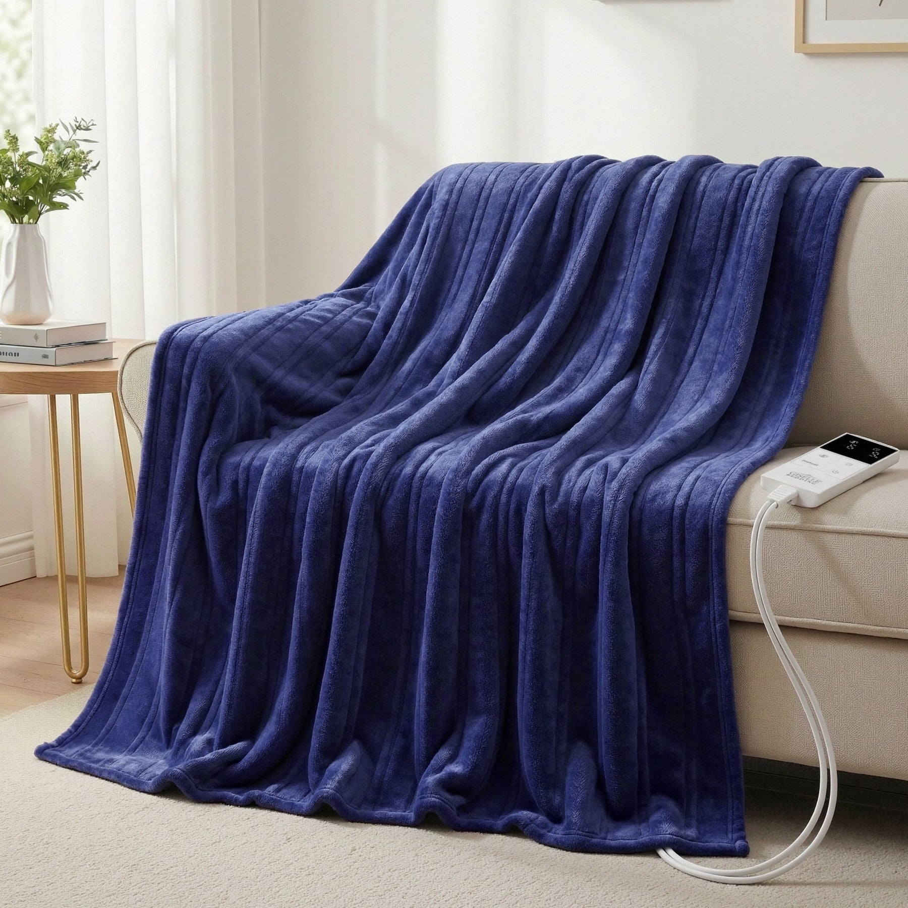 Giselle Bedding Electric Throw Rug – Navy Blue 200 x 180cm, 9 Heat Settings
