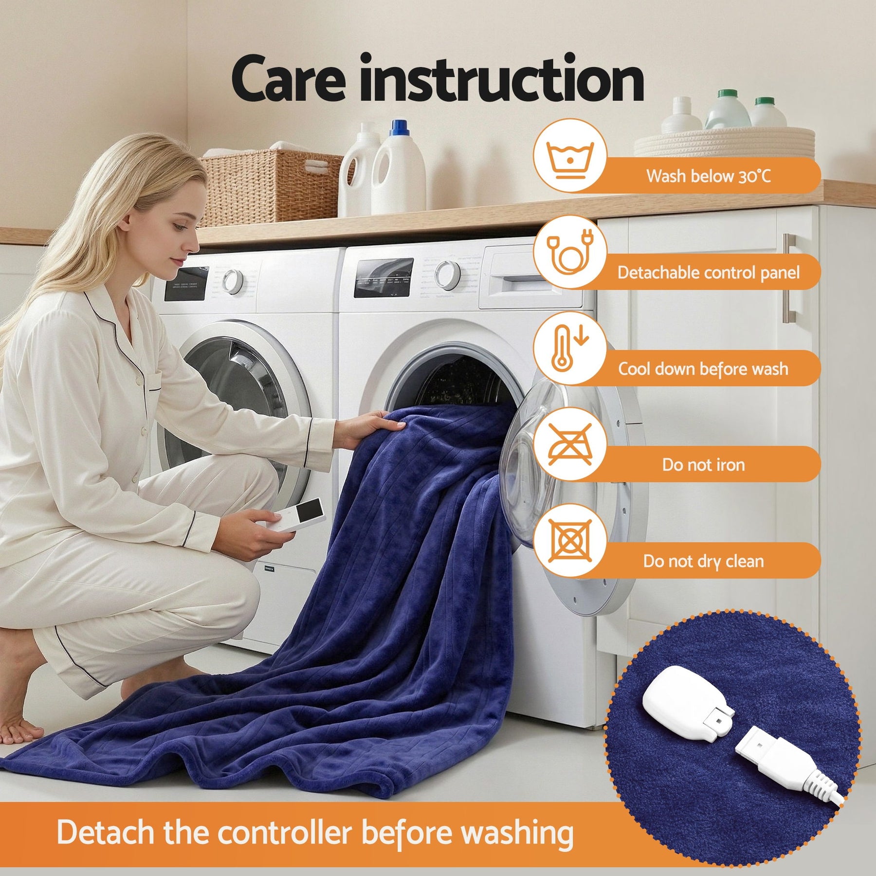 Giselle Bedding Electric Throw Rug – Navy Blue 200 x 180cm, 9 Heat Settings