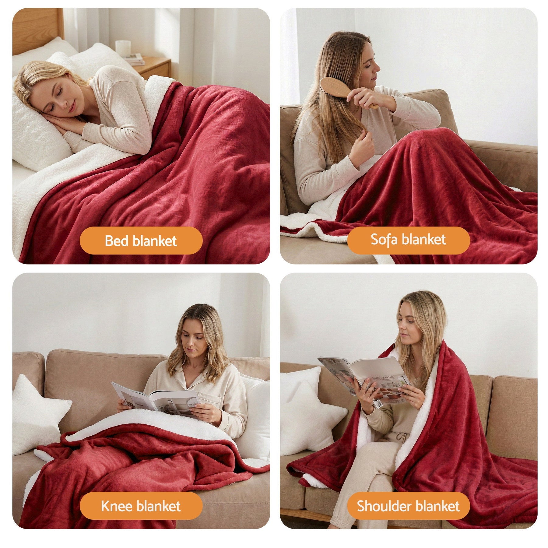 Giselle Bedding Electric Throw Rug – Burgundy 160 x 130cm, 9 Heat Settings