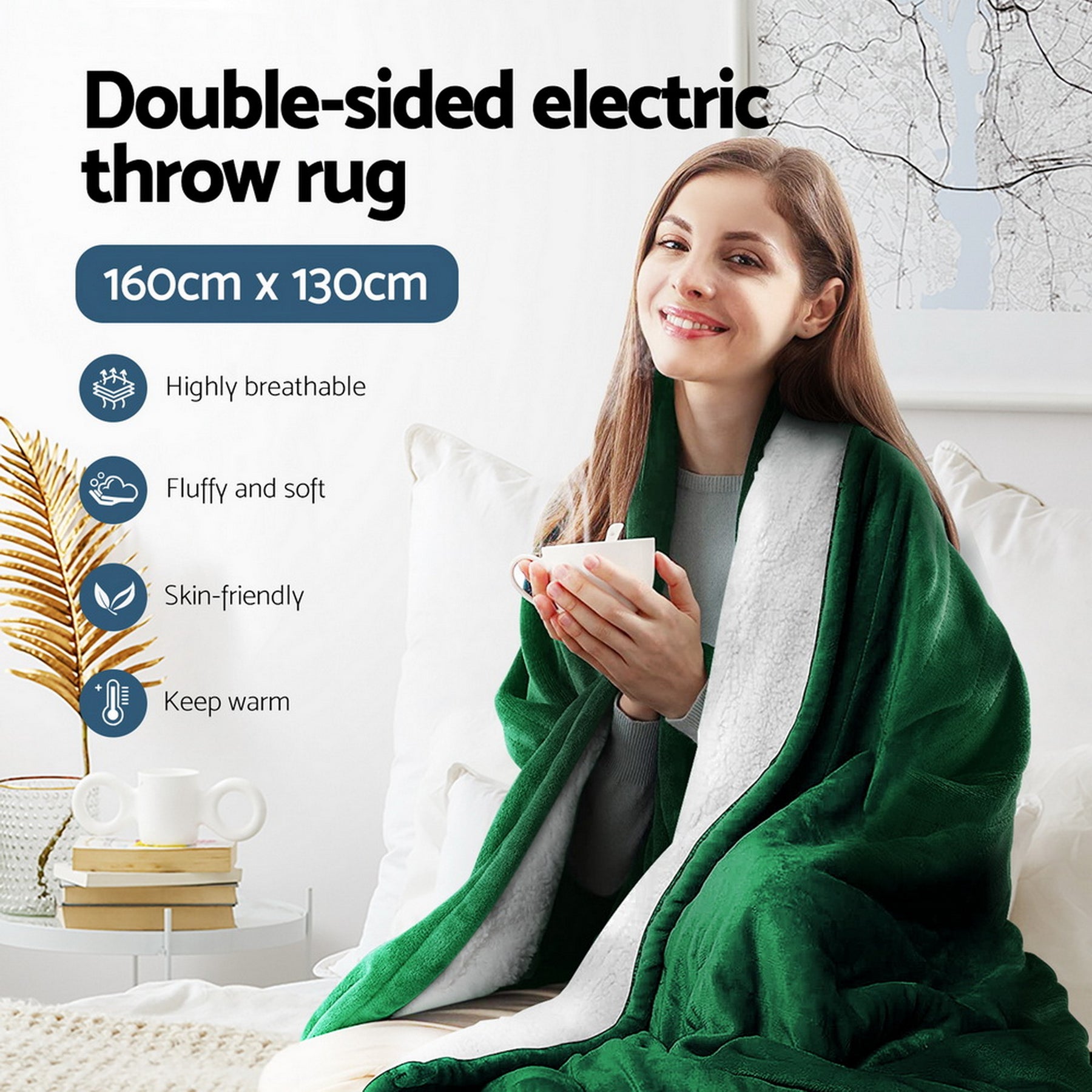 Giselle Bedding Electric Throw Rug with 9 Heat Settings - Green