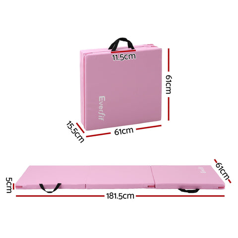 Everfit Pink Folding Gymnastics Mat with Carry Handles - 181 x 61cm
