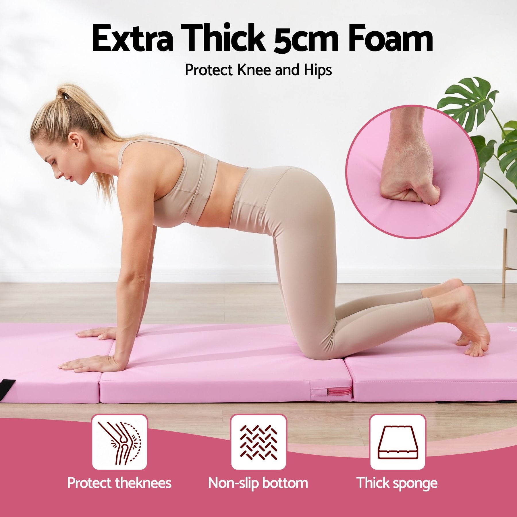 Everfit Pink Folding Gymnastics Mat with Carry Handles - 181 x 61cm