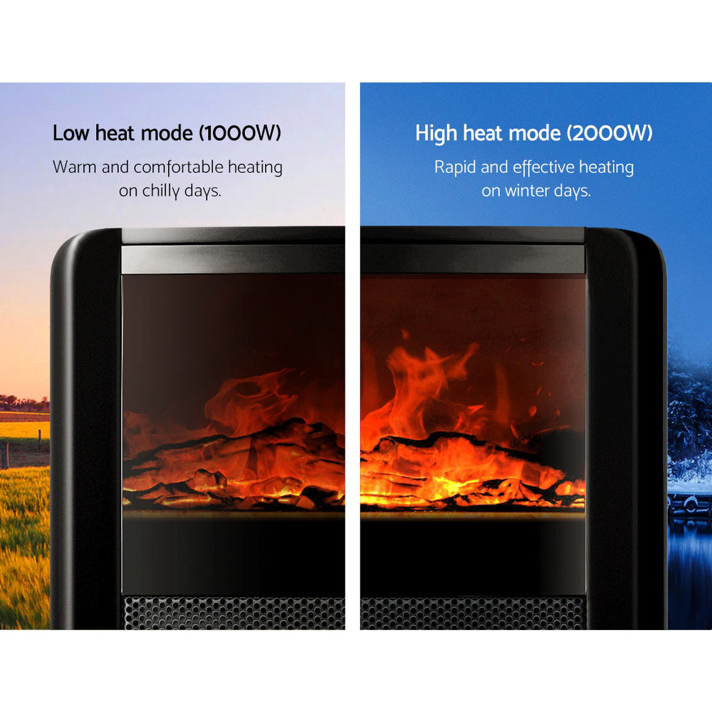 Devanti 2000W Electric Fireplace Heater - Black