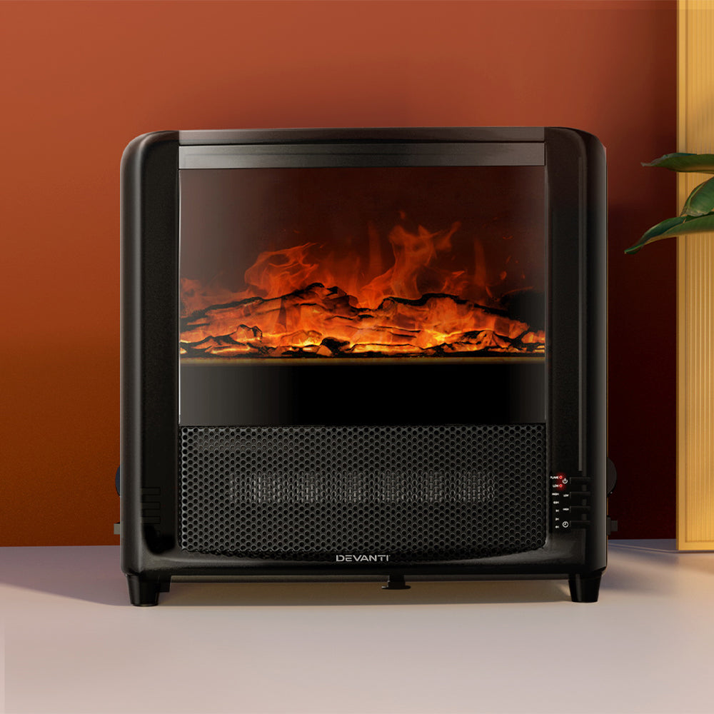 Devanti 2000W Electric Fireplace Heater - Black