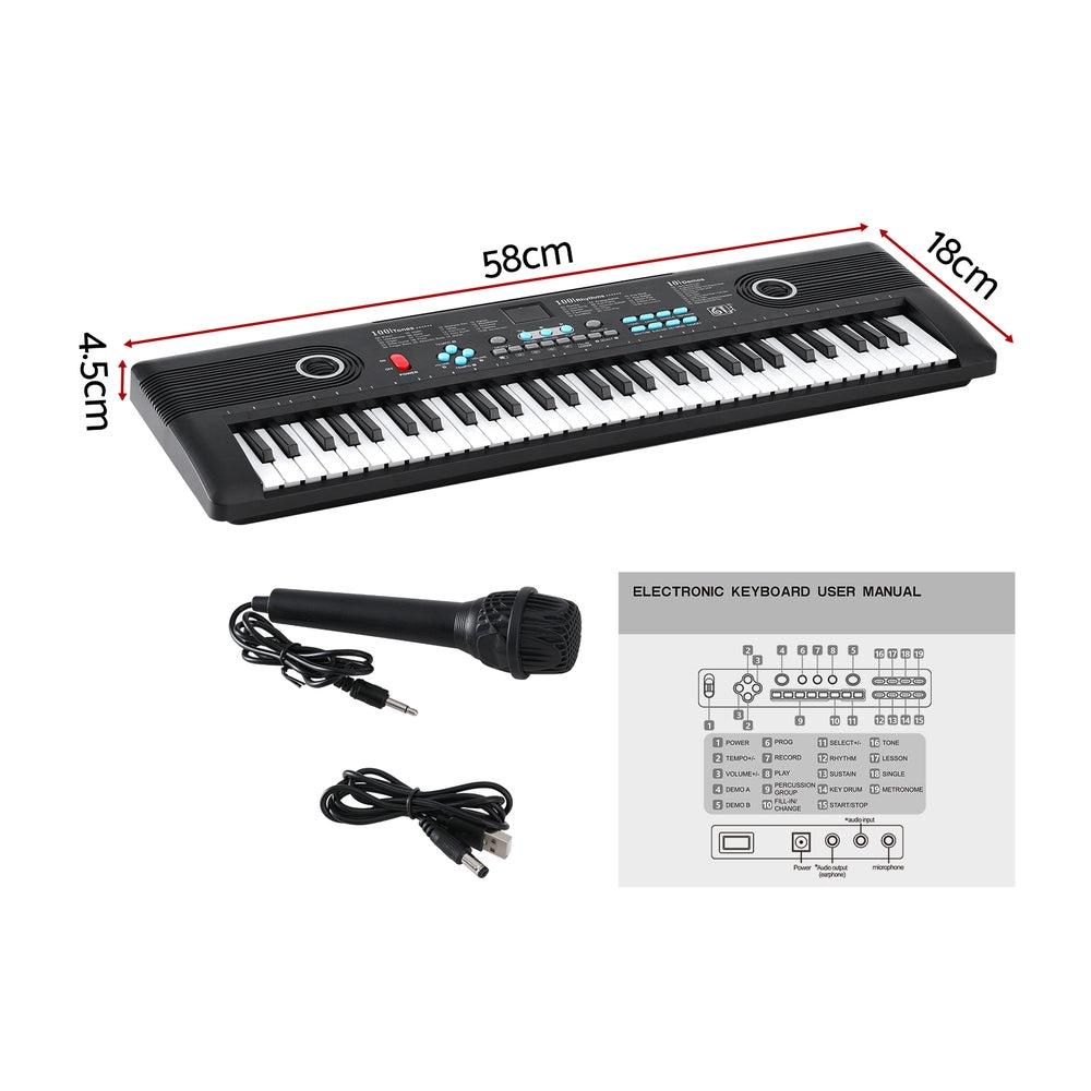 Alpha 61-Key Digital Piano Keyboard with Microphone - Black