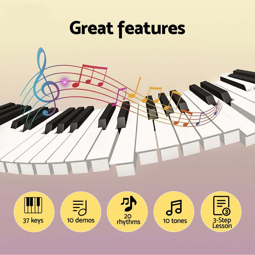 Alpha 37-Key Pink Digital Piano Keyboard for Kids with 3-Step Lesson Mode
