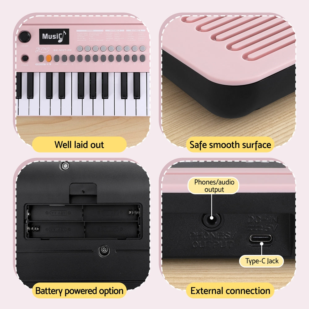 Alpha 37-Key Pink Digital Piano Keyboard for Kids with 3-Step Lesson Mode - SuperSaverAU - view 6