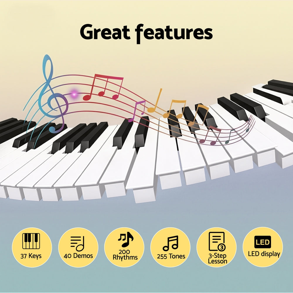 Alpha 37-Key Digital Piano Keyboard, Touch Function, 255 Tones, Black - SuperSaverAU - view 4
