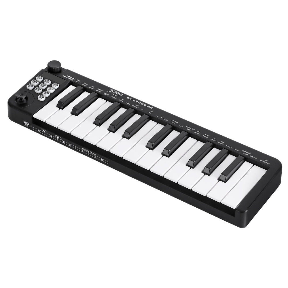 Alpha 25-Key MIDI Keyboard Controller USB Portable - Black