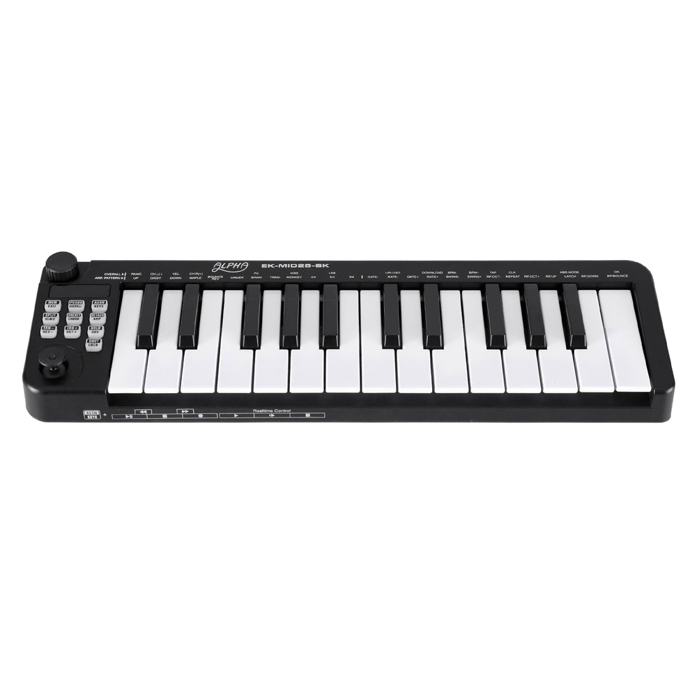 Alpha 25-Key MIDI Keyboard Controller USB Portable - Black