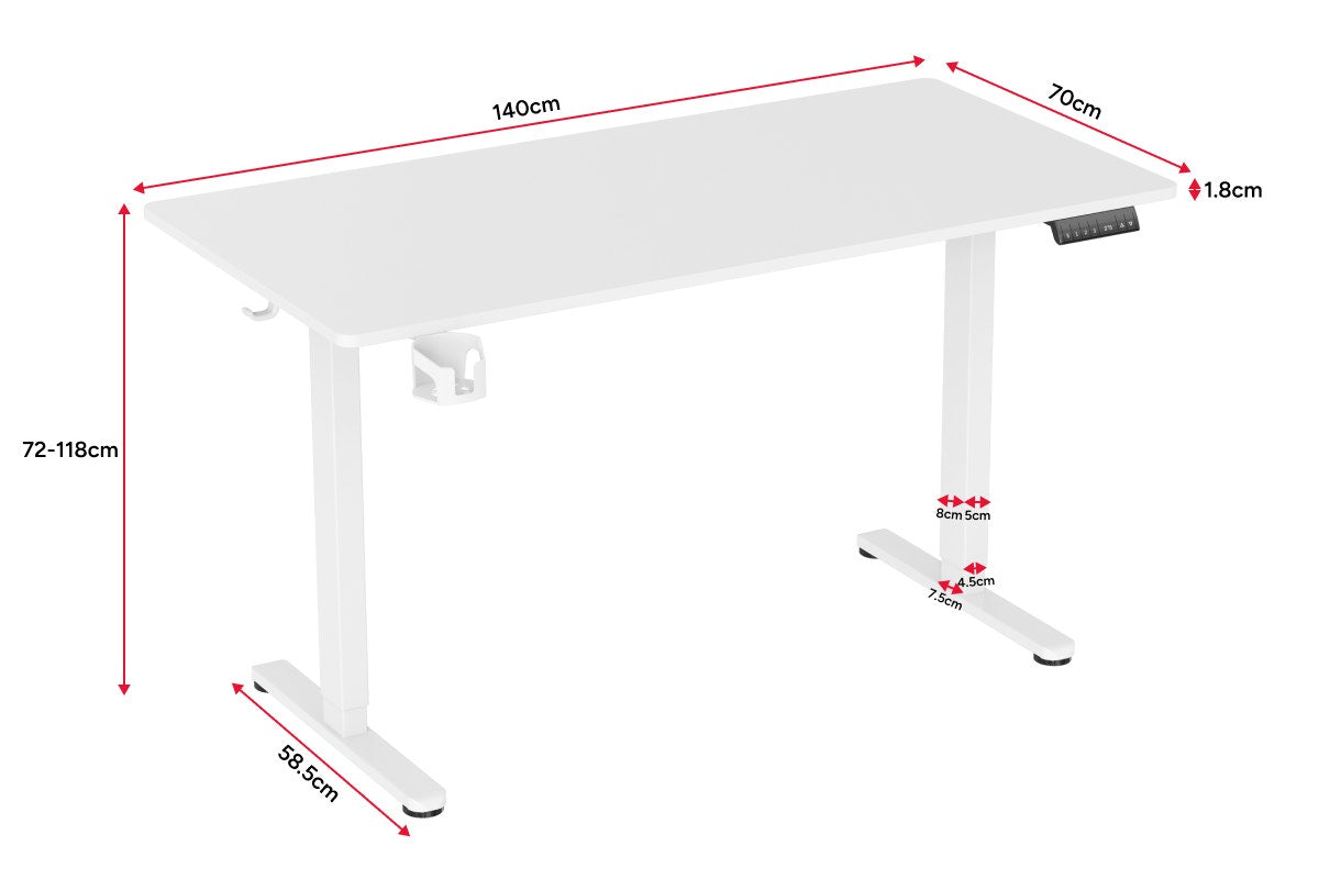 Ergolux Electric Dual Motor Standing Desk 140 x 70cm (White)
