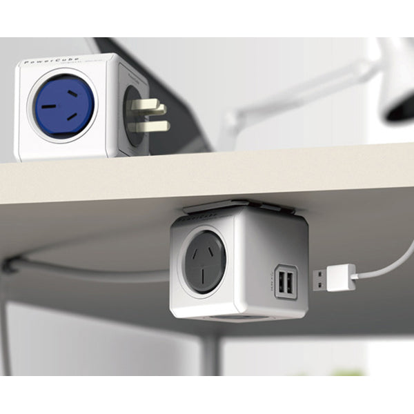 Allocacoc PowerCube Extended USB Powerboard 4-Outlets 2 USB Ports Grey-White 1.5m - SuperSaverAU - view 2