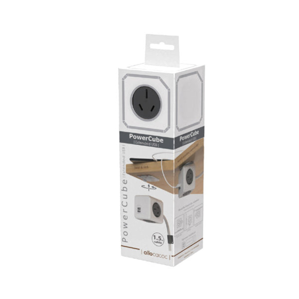 Allocacoc PowerCube Extended USB Powerboard 4-Outlets 2 USB Ports Grey-White 1.5m - SuperSaverAU - view 5