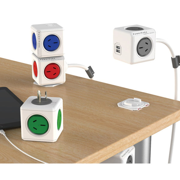 Allocacoc PowerCube Extended USB Powerboard 4-Outlets 2 USB Ports Grey-White 1.5m - SuperSaverAU - view 7