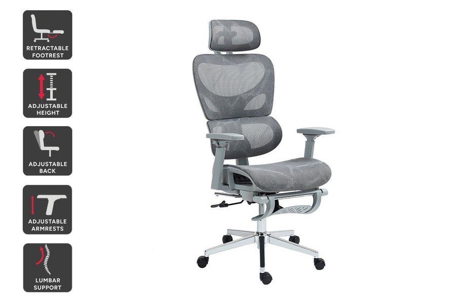Ergolux EZ11 Ergonomic Office Chair with Footrest (Grey)